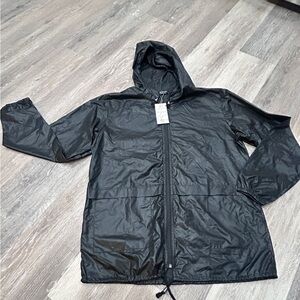 NWT Coofandy Black Hooded Rain Jacket–Lightweight Windbreaker, WaterResistant, S